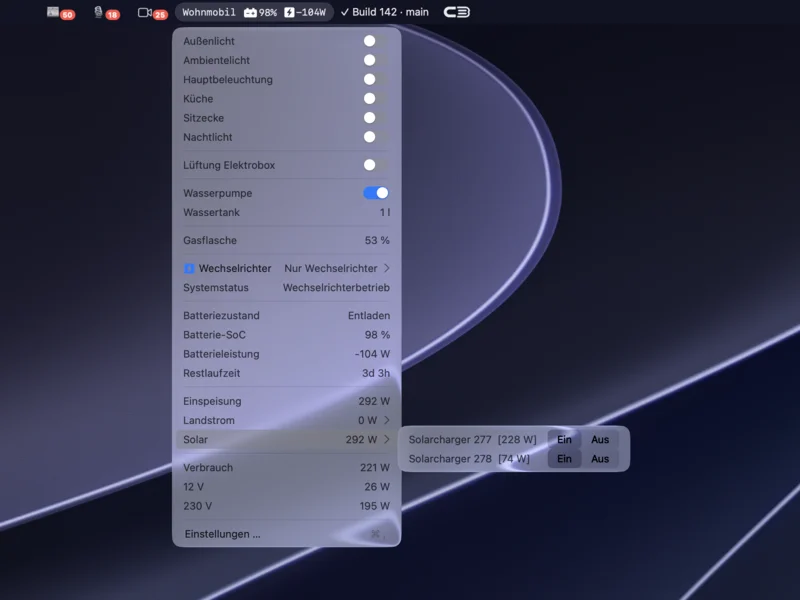 channelBar Kanal mit Live-Werten und Schaltern