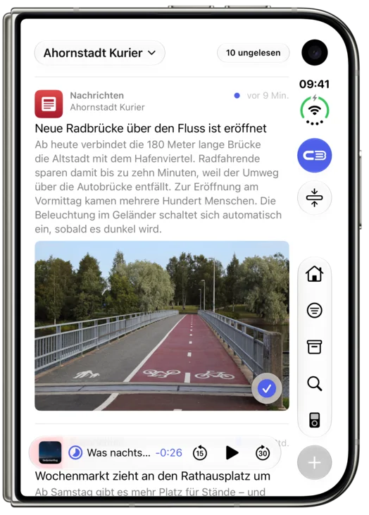 channelBar Feeds auf dem zugeklappten iPhone Duo