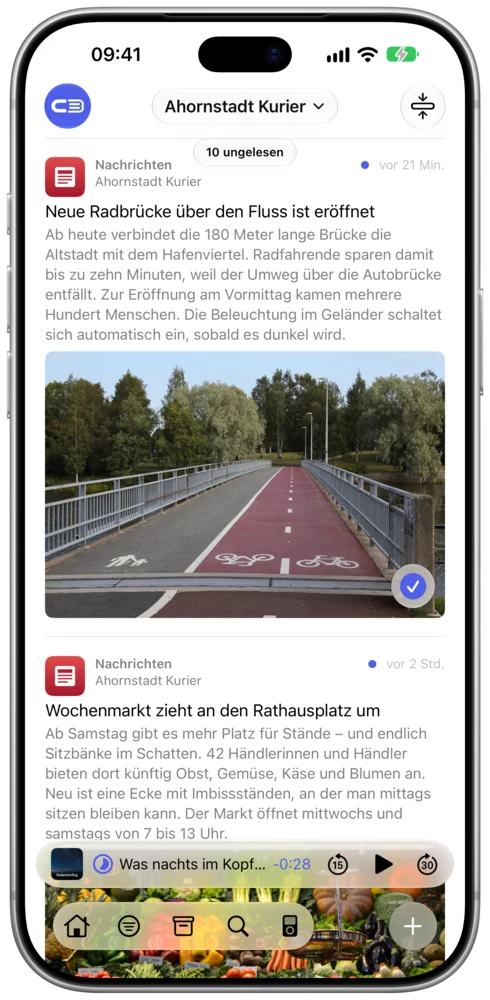 channelBar Feeds auf dem iPhone