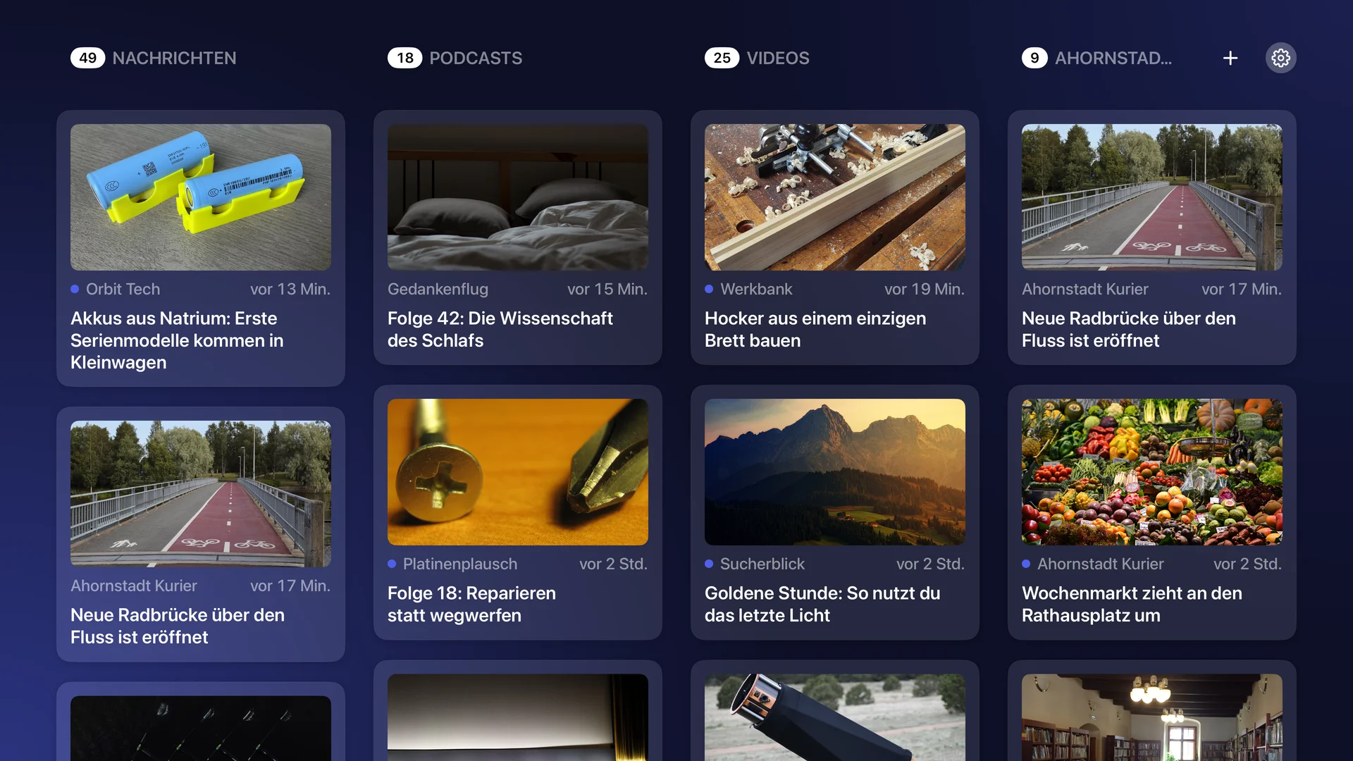 channelBar TV Mosaik mit vier Spalten