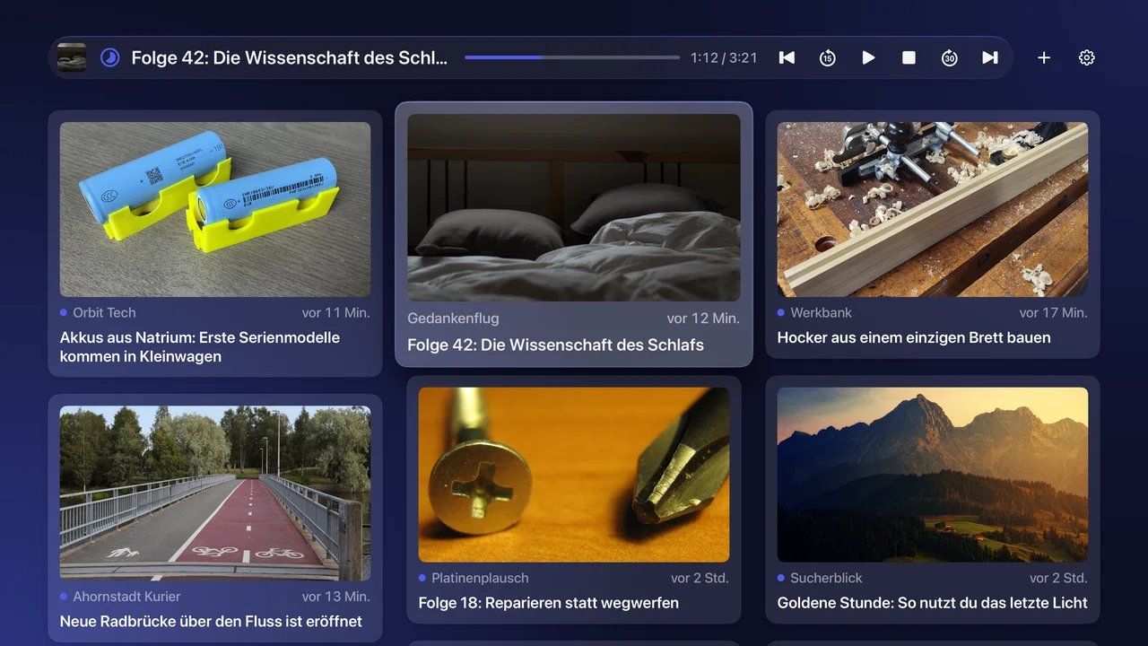 channelBar TV Mosaik mit Player-Leiste