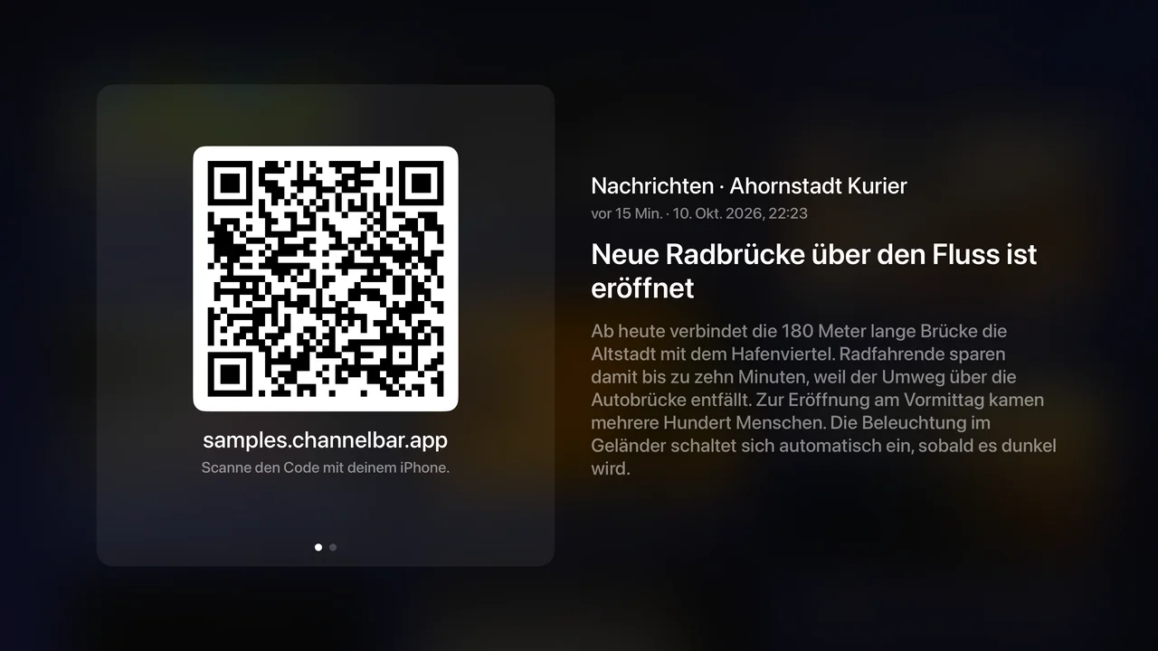 channelBar TV Beitrag mit QR-Code