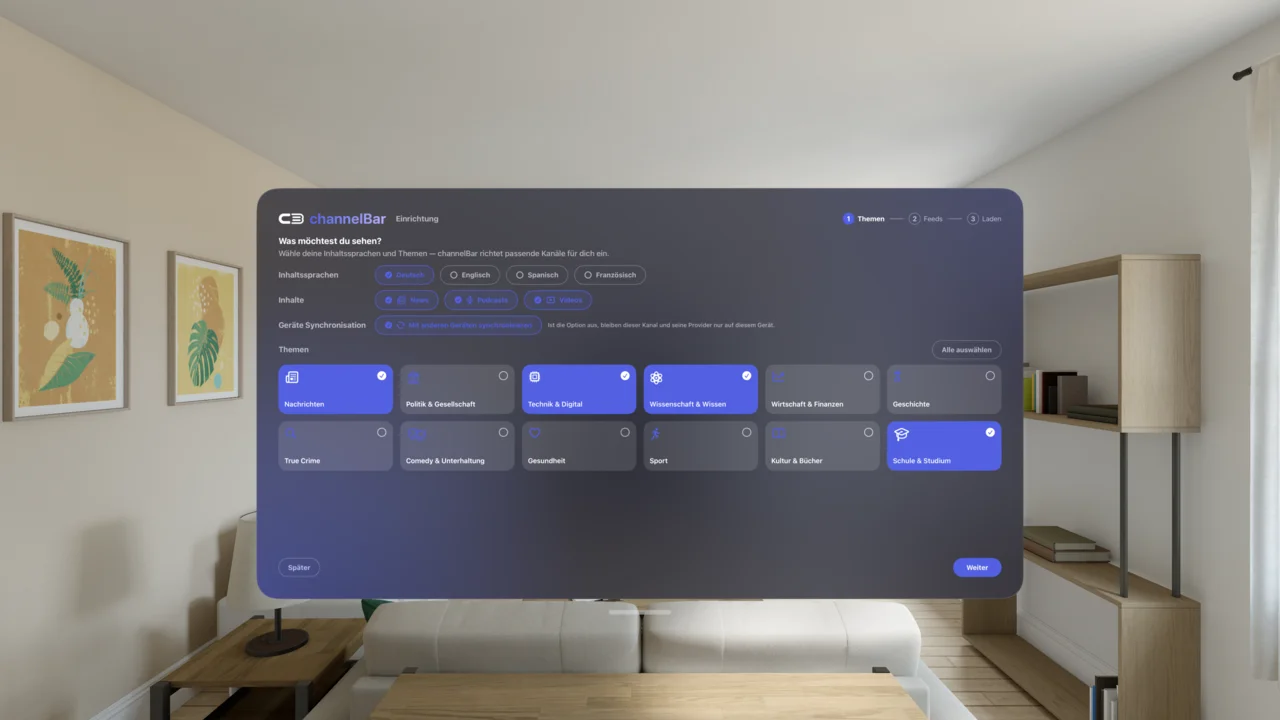 channelBar Vision Einrichtung mit Themenauswahl
